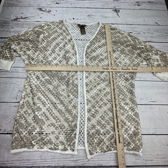 Multiples Womens Open Front Mesh Kimono Cardigan Beige White Pattern Size XL - Picture 6 of 7